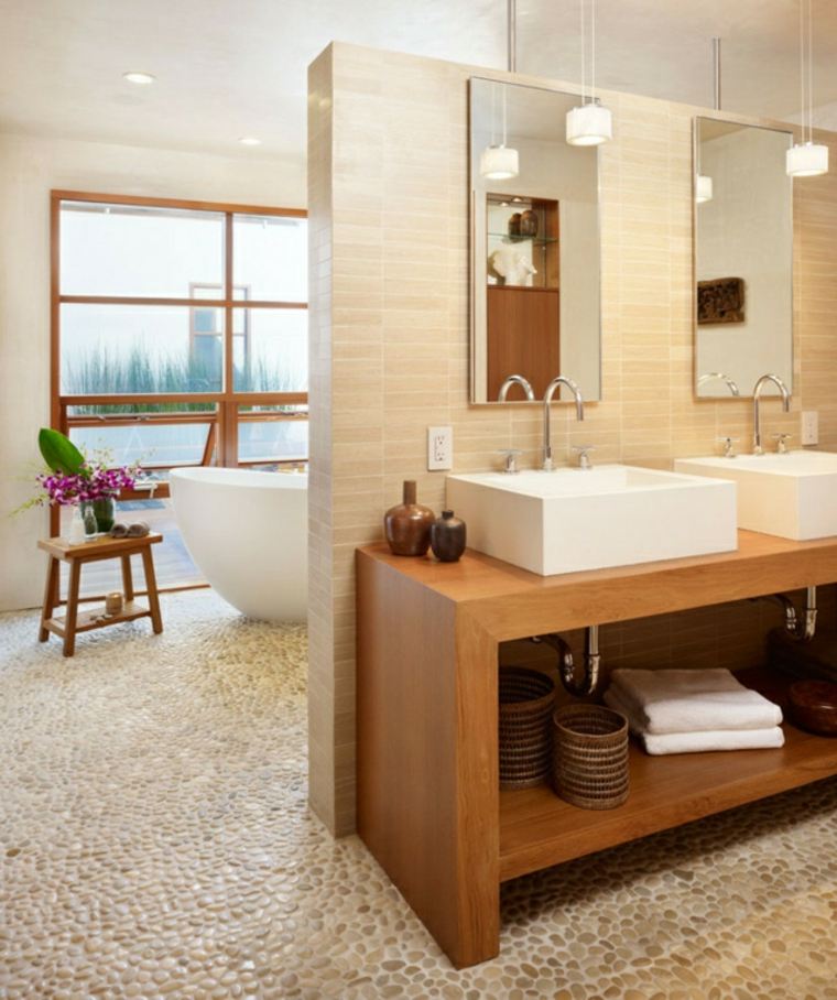salle de bain moderne bois basque carrelage pierre design 