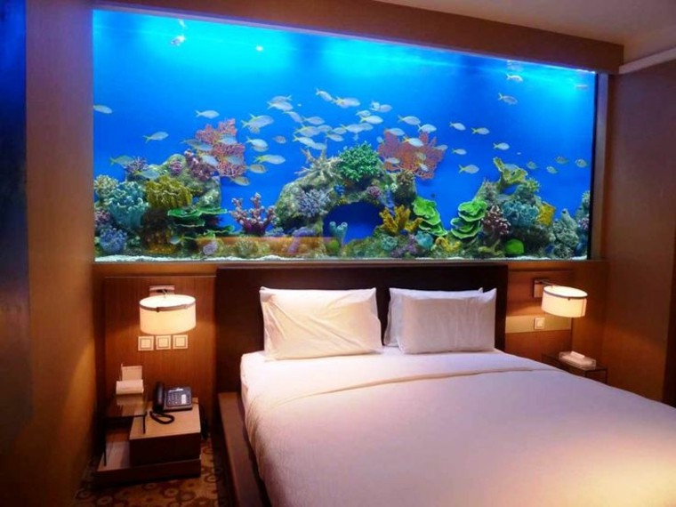 aquarium chambre à coucher intérieur éclairage idée aménagement