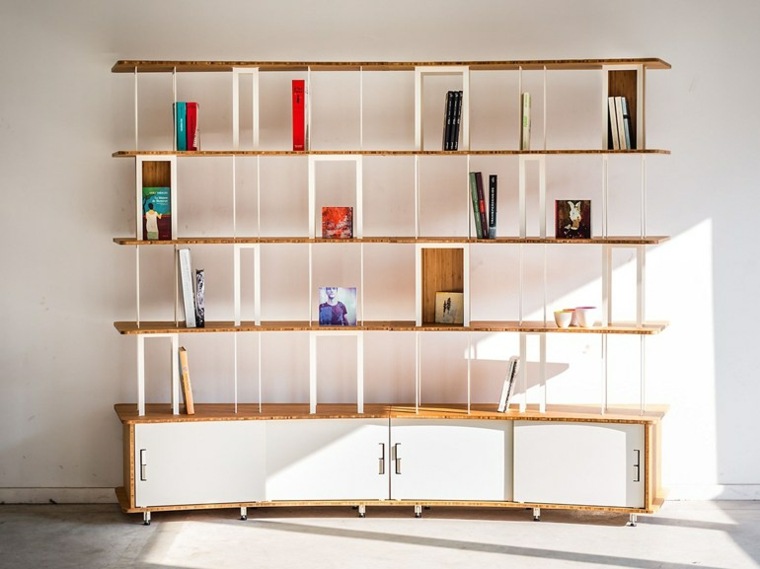 bibliothèque design idée meuble de rangement bois massif moderne déco tiroirs