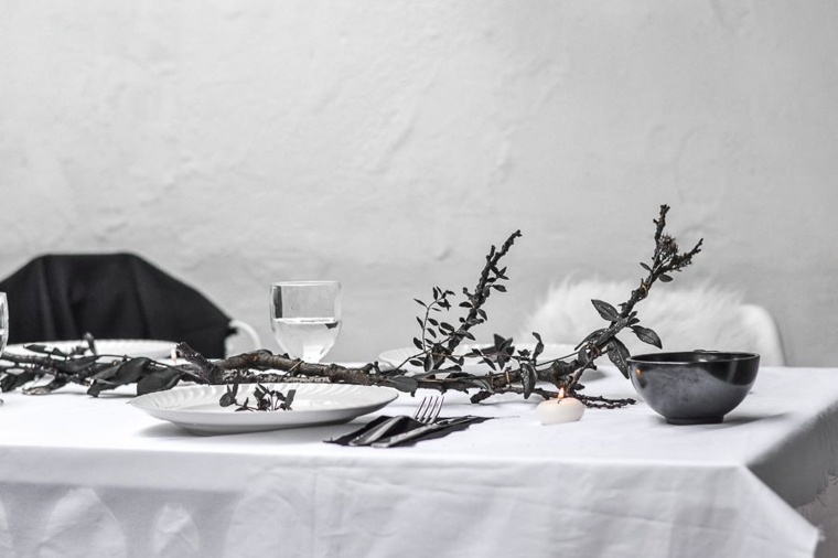 décoration de table halloween noir et blanc brindille brico