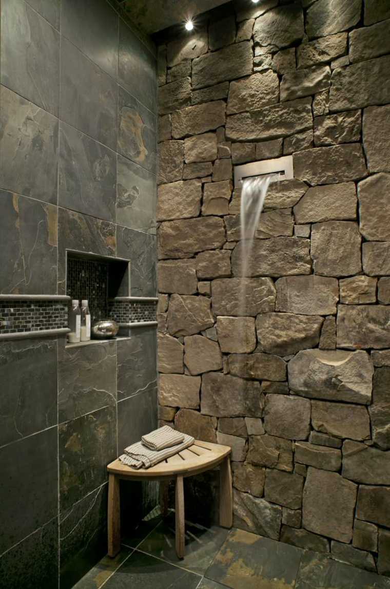 salle de bain pierre cabine de douche bois design aménagement moderne idée