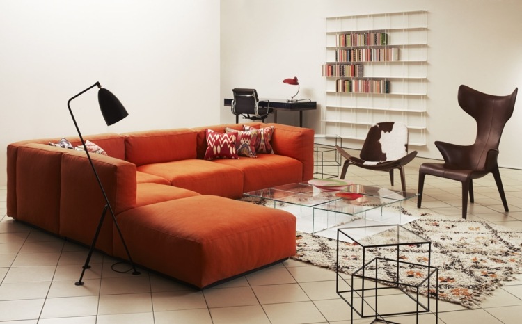 canapé orange idee deco salon contemporain