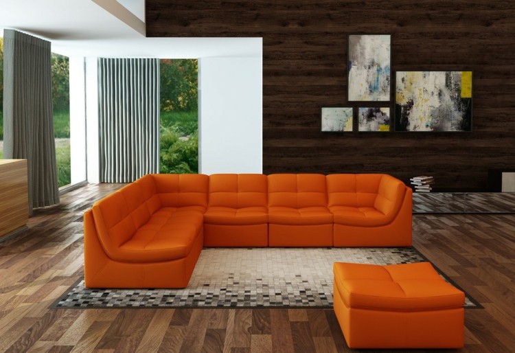 canape orange interieur design interessant