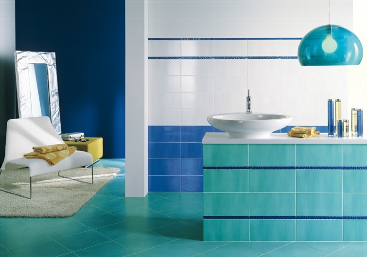 carrelage bleu salle de bain design 
