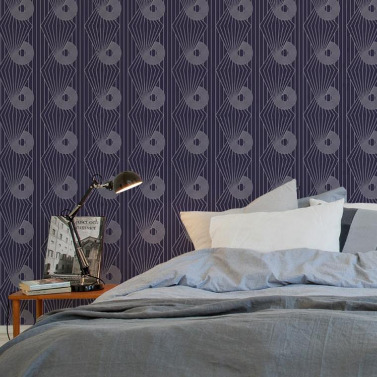 papier peint original art déco chambre à coucher violet design idée 