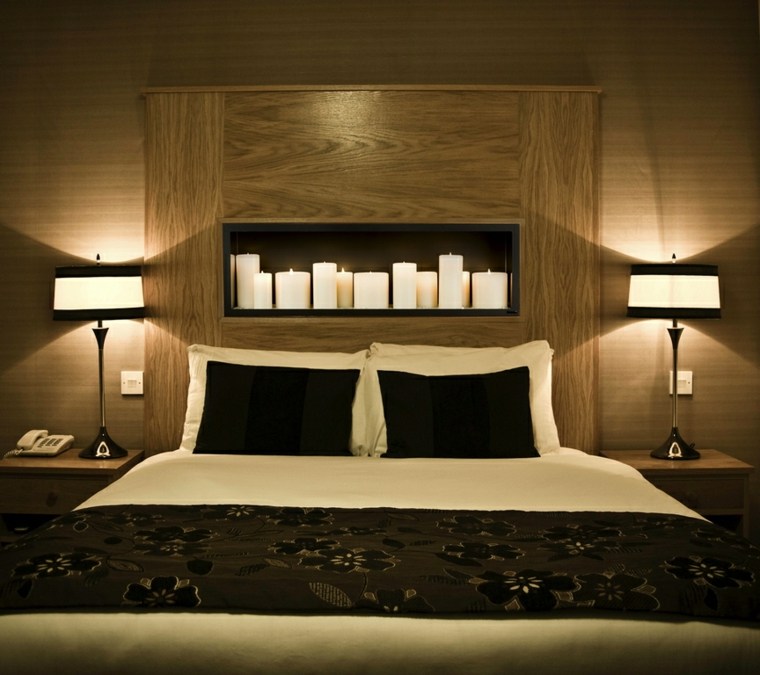 idée chambre à coucher tête de lit éclairage bougie blanche aménagement design luminaire
