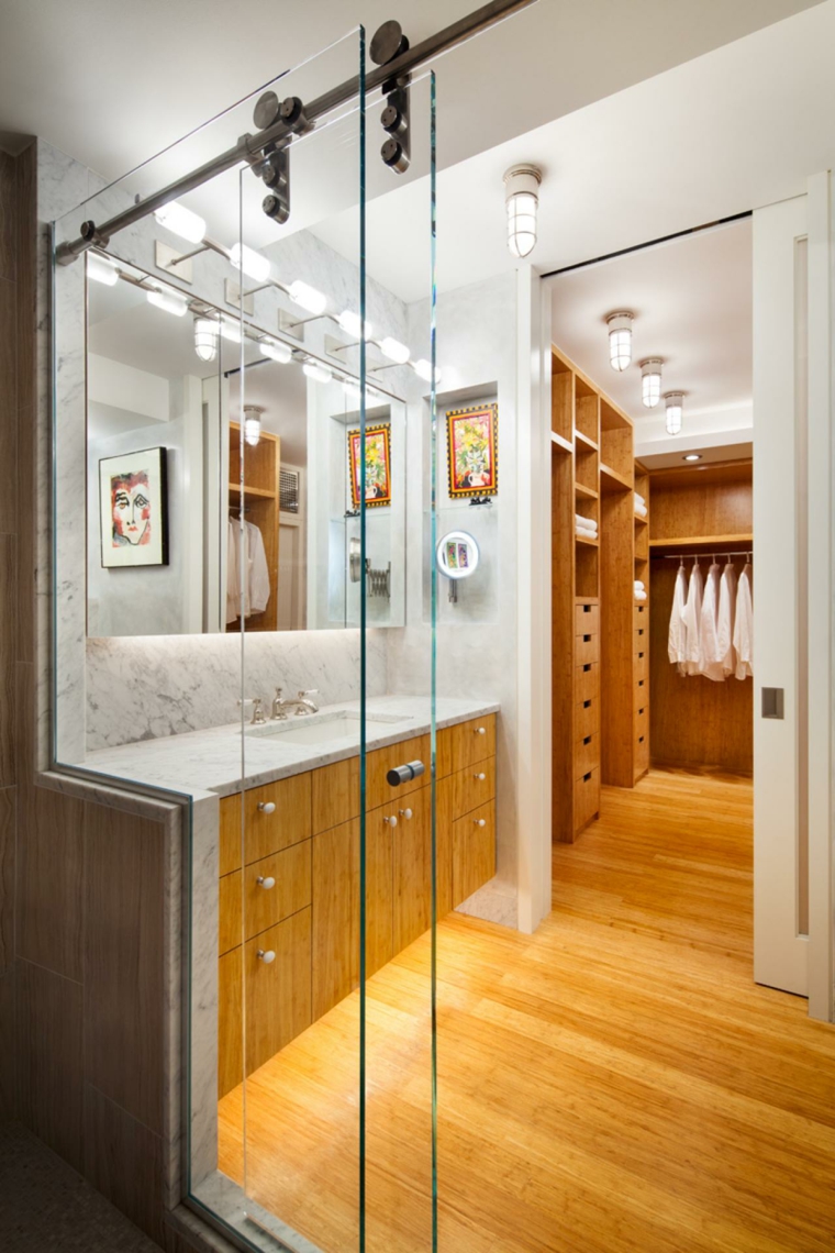 chambre dressing salle de bain bois déco miroir