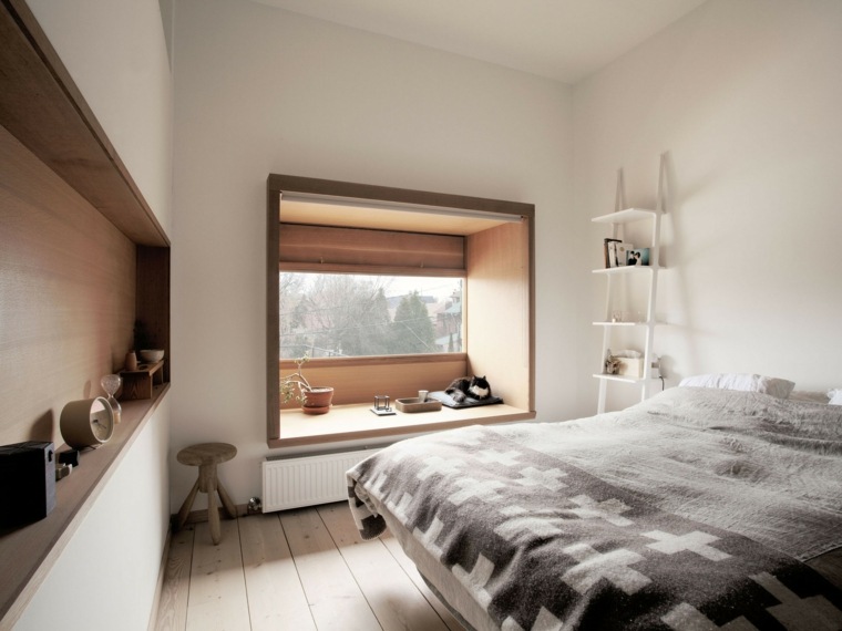 ambiance cosy chambre à coucher idée intérieur moderne design lit étagères bois