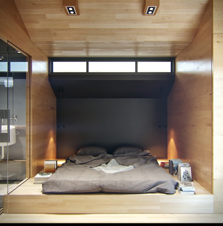 chambre salle de bain idée aménagement déco lit