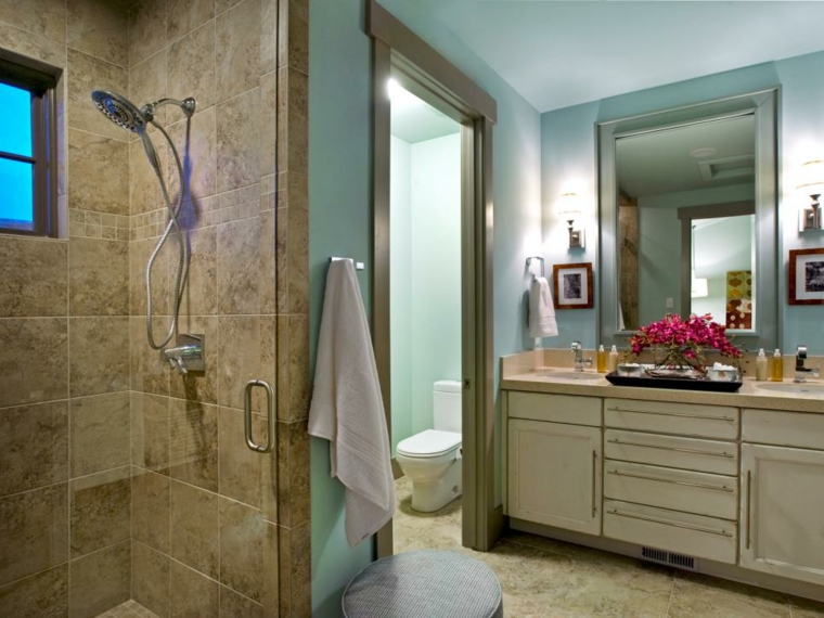 chambre avec salle de bain toilettes idée aménagement cabine douche miroir