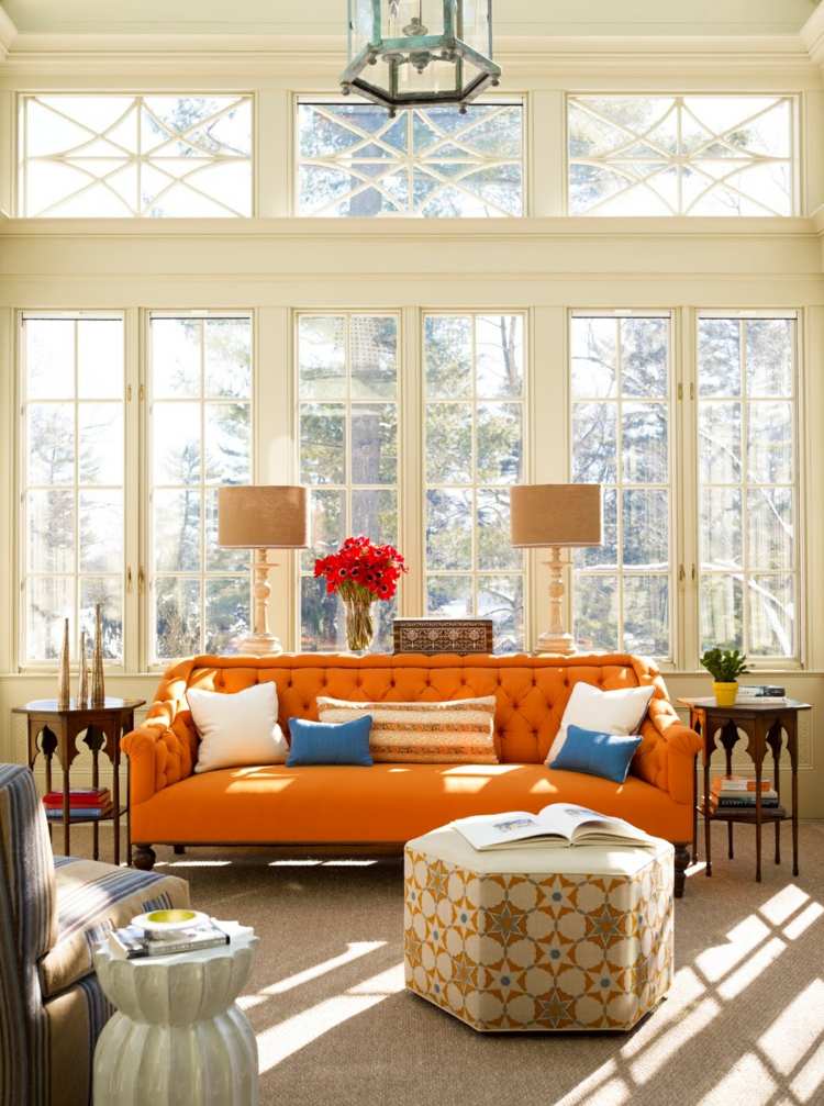 salon design eclectique canape orange 