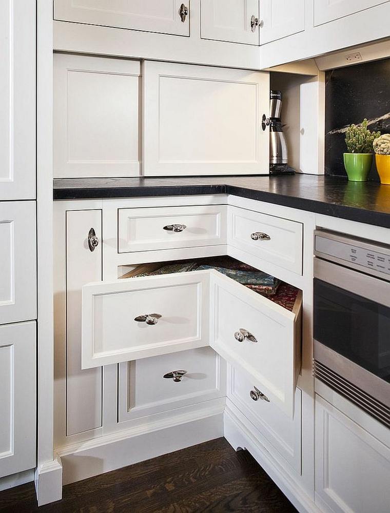 cuisine tiroir d'angle blanc bois design gain de place meuble coin