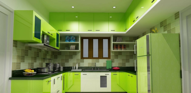 cuisine verte design idée vert citroné carrelage mural couleur cuisine 