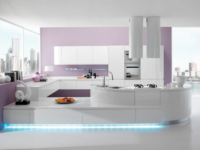 cuisine laquee blanche lumieres LED