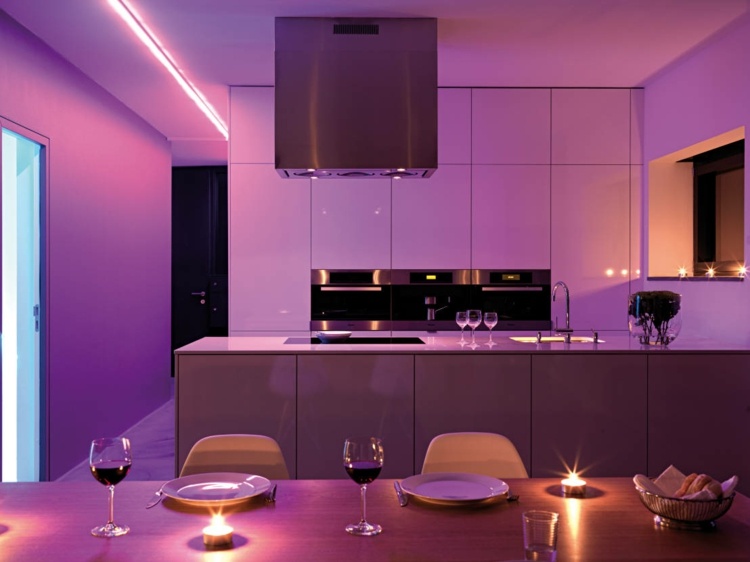 cuisine rose luminaires LED