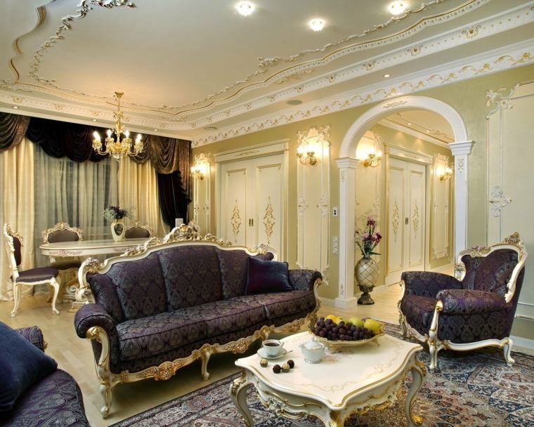 déco baroque salon meubles violet dore