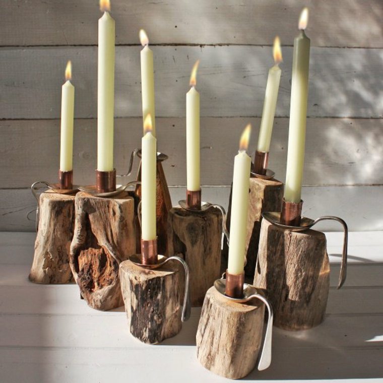 matériaux naturel bricolage bois cuillère design bougies idée 