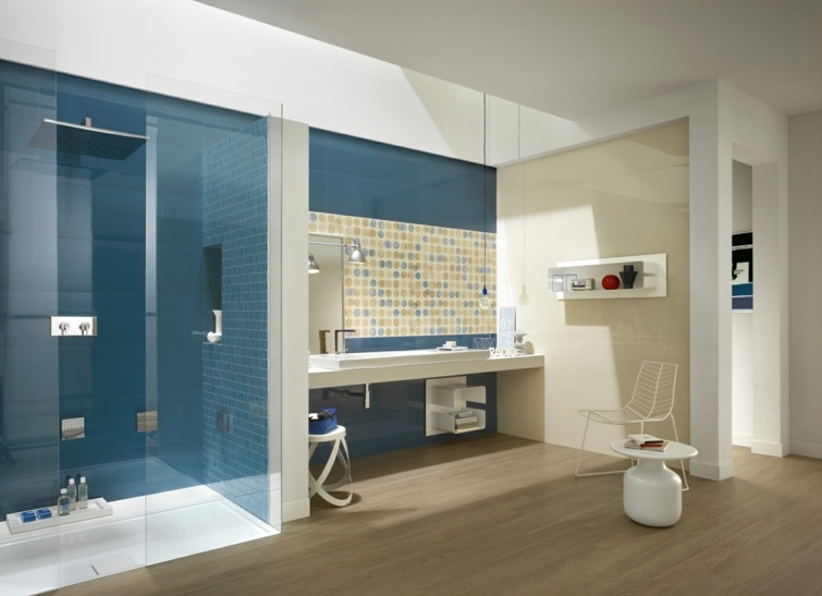 salle de bain design contemporain carrelage bleu 