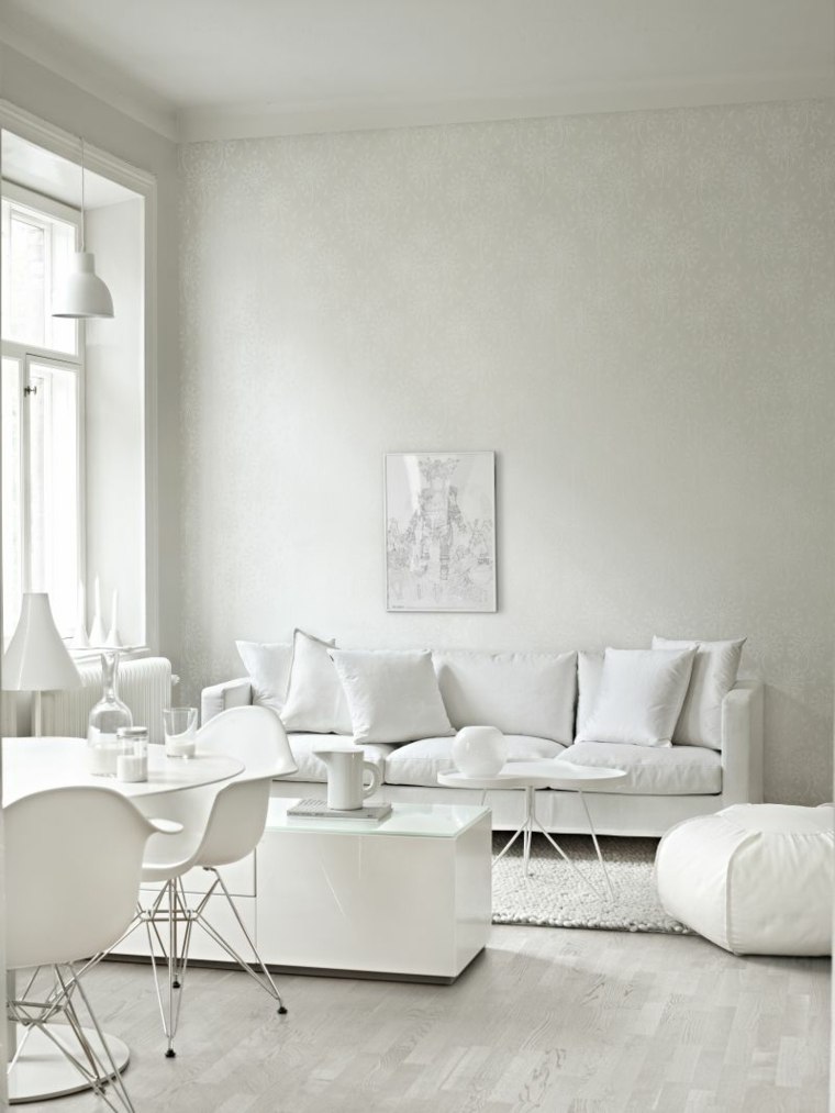 déco salon blanc canapé design blanc coussins déco fauteuil blanc chaise table salle à manger en blanc