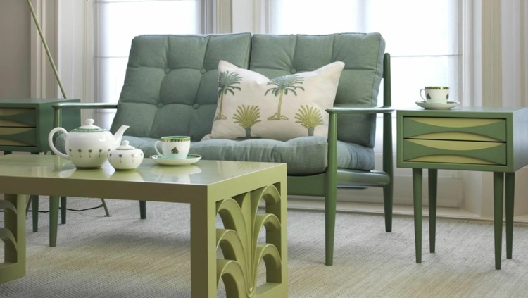 deco salon scandinave meubles vert