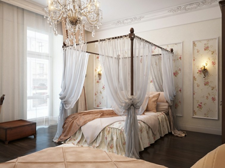 décoration chambre vintage lit baldaquin romantique