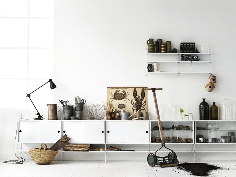 intérieur design moderne matériaux écologiques meuble en bois parquet blanc idée étagères 
