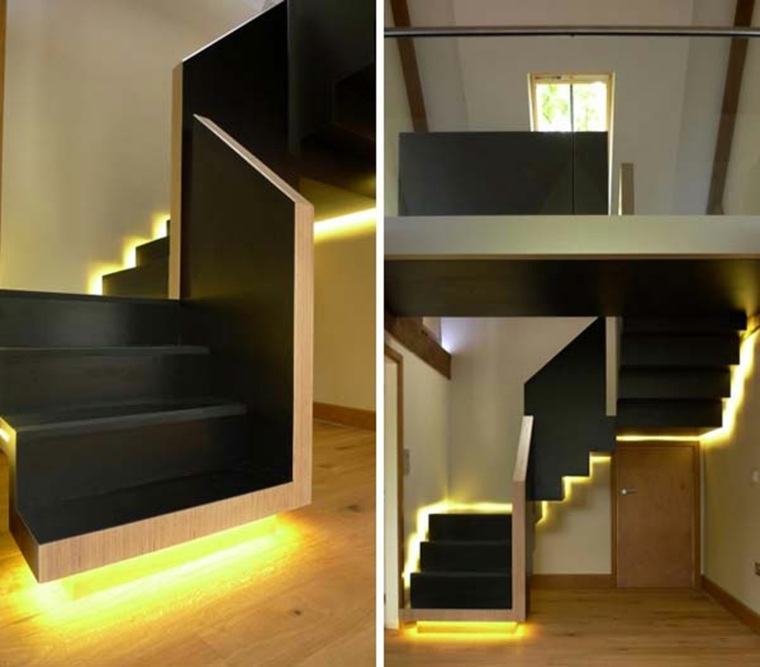 escalier bois deco lumiere LED