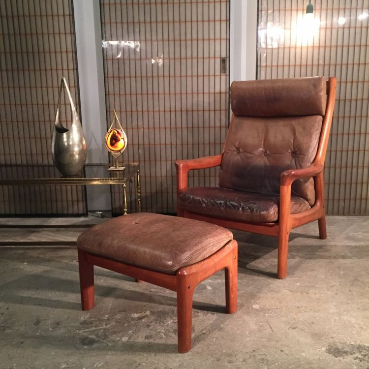 fauteuil bois cuir danois