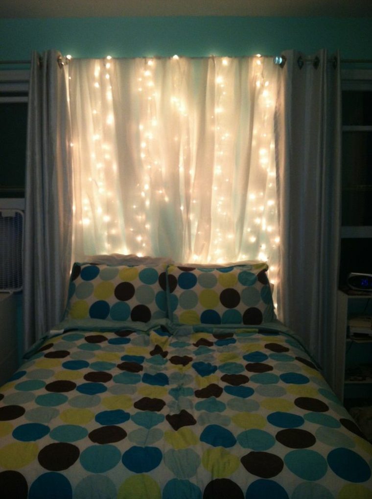 tête de lit chambre idée guirlande lumineuse éclairage chambre à coucher 
