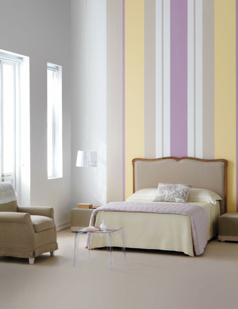 chambre moderne idée tête de lit original design moderne luminaire suspendu fauteuil beige déco moderne 