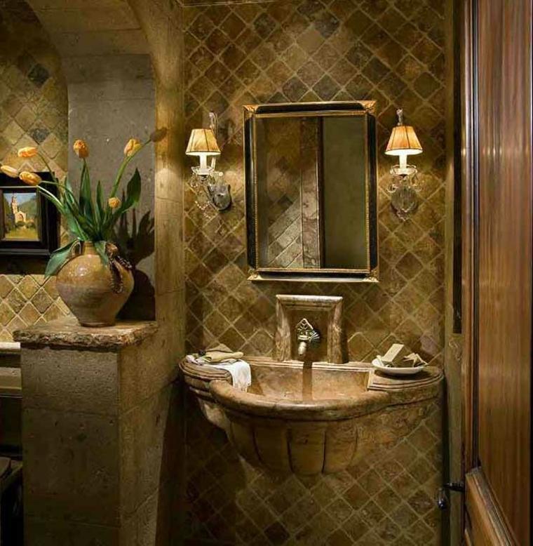 salle de bain en pierre ancienne miroir vintage