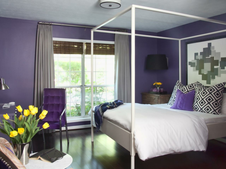 lit baldaquin chambre blanc violet