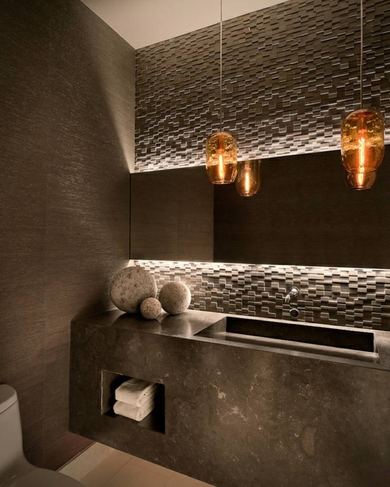 luminaires suspendus design mur pierre salle de bain tendance