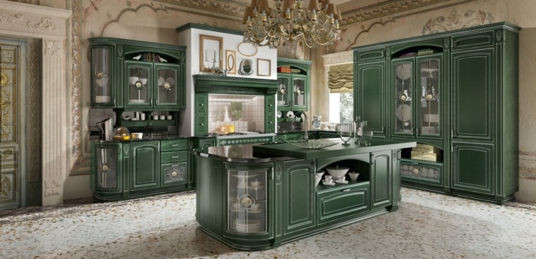 belle maison luxe cuisine couleur verte