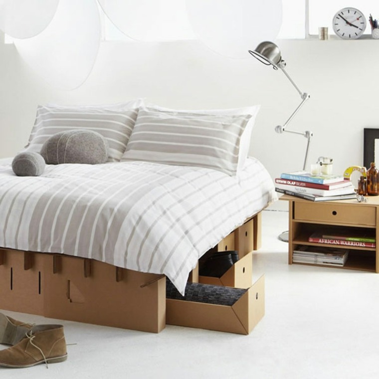 matériaux écologiques idée meuble carton chambre à coucher lampe 