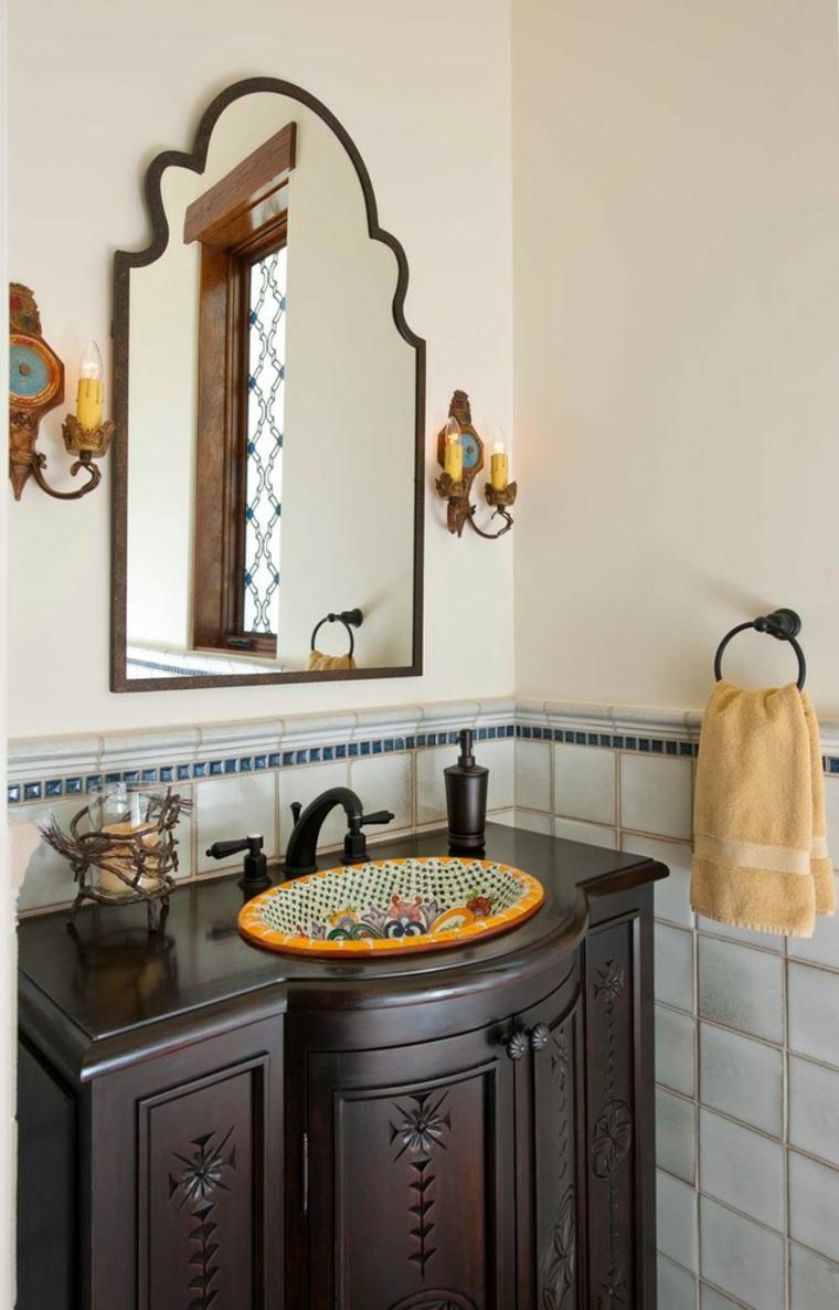 salle de bain vintage idée miroir meuble en bois