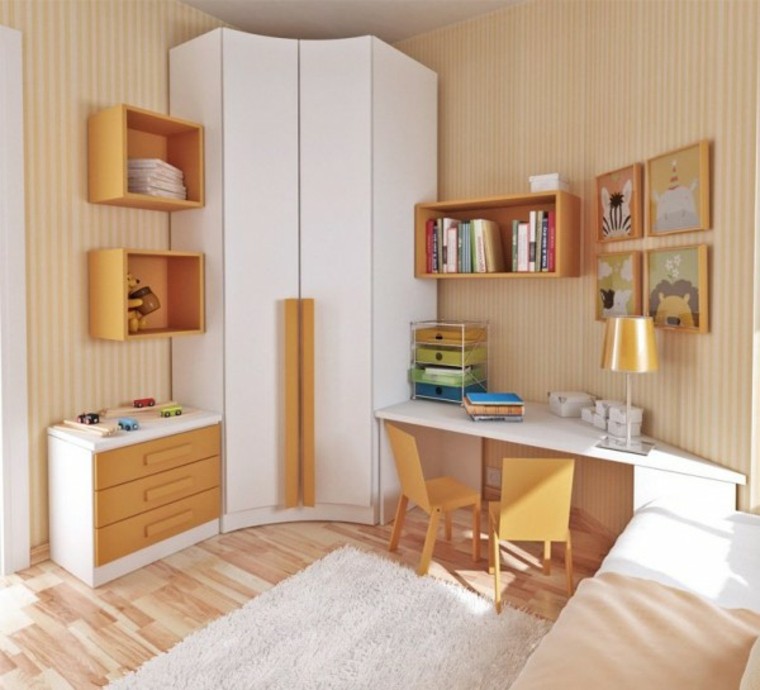 armoire d'angle en bois blanc design gain de place chambre idée aménagement étagère