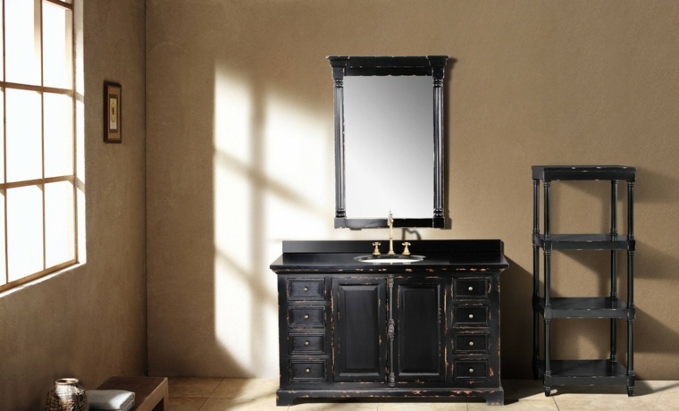 salle de bain ancienne design meuble bois noir