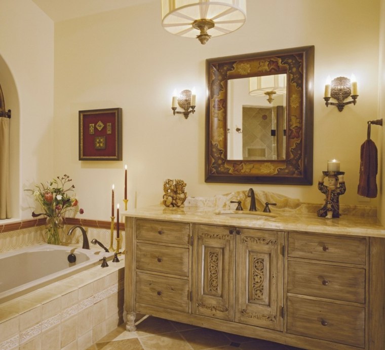 salle de bain style vintage design meuble bois miroir déco