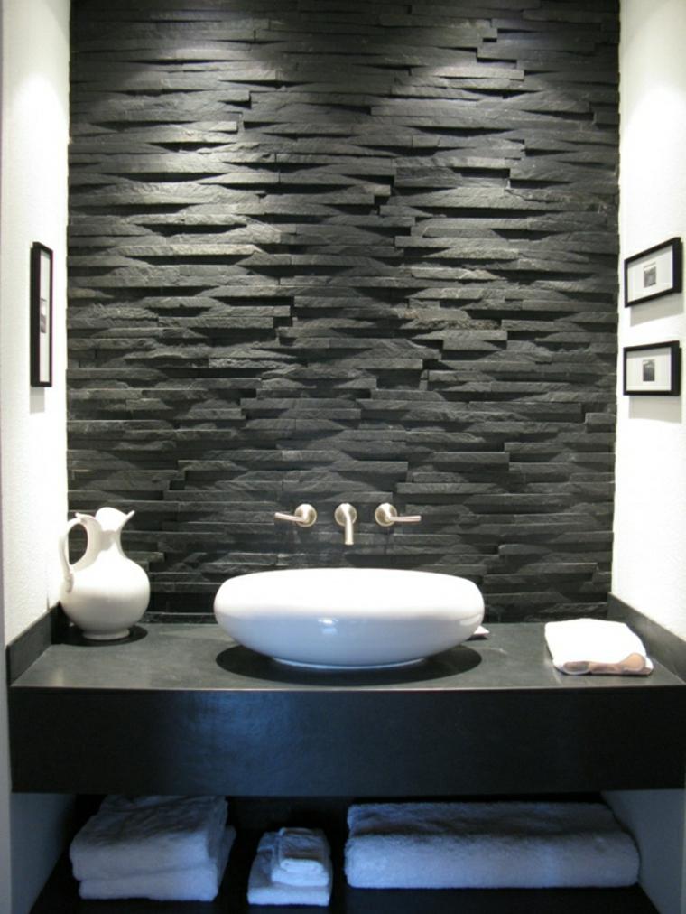 plaquettes de parement noire idée salle de bain aménagement évier déco mur tendance 
