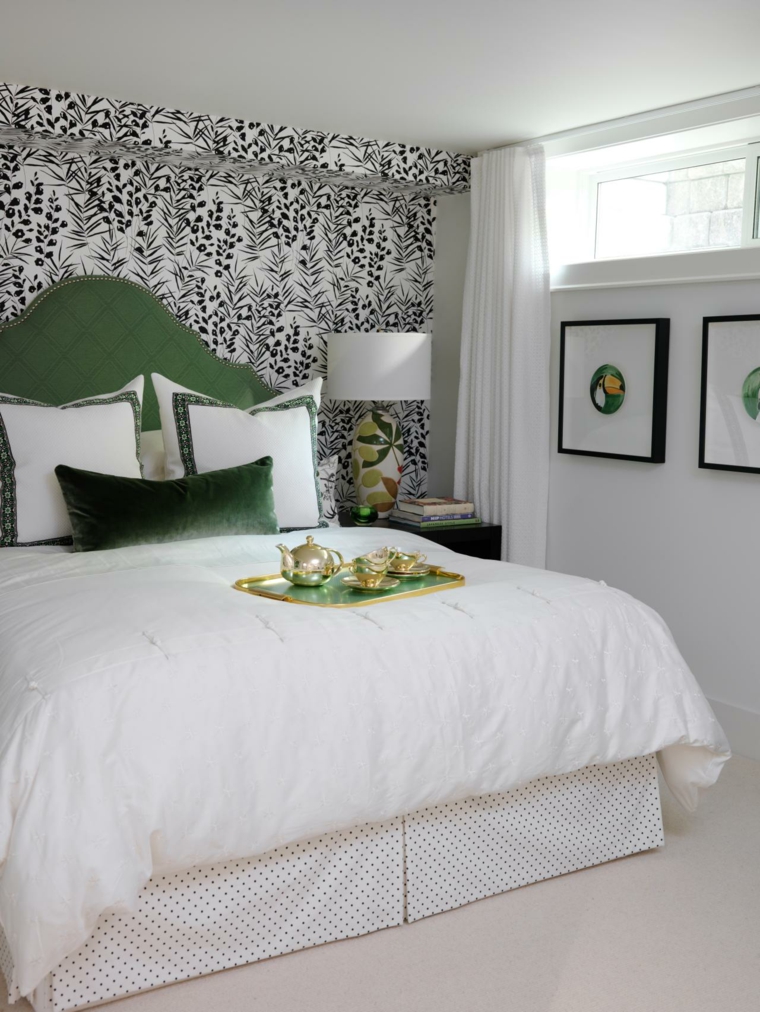 tête de lit matelassée verte papier peint noir et blanc design déco mur 