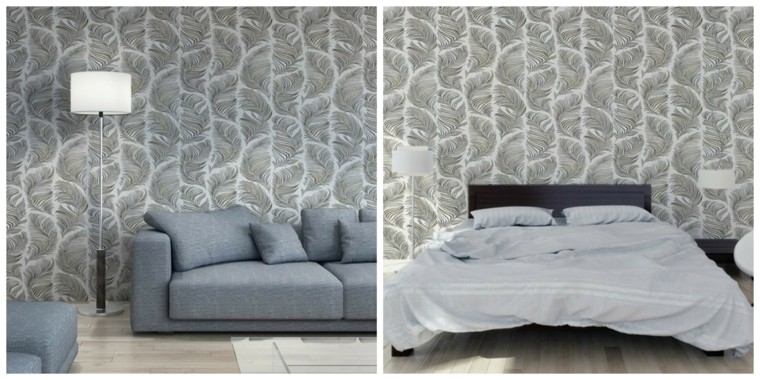 idée intérieur art déco papier peint blanc gris canapé design luminaire chambre à coucher 