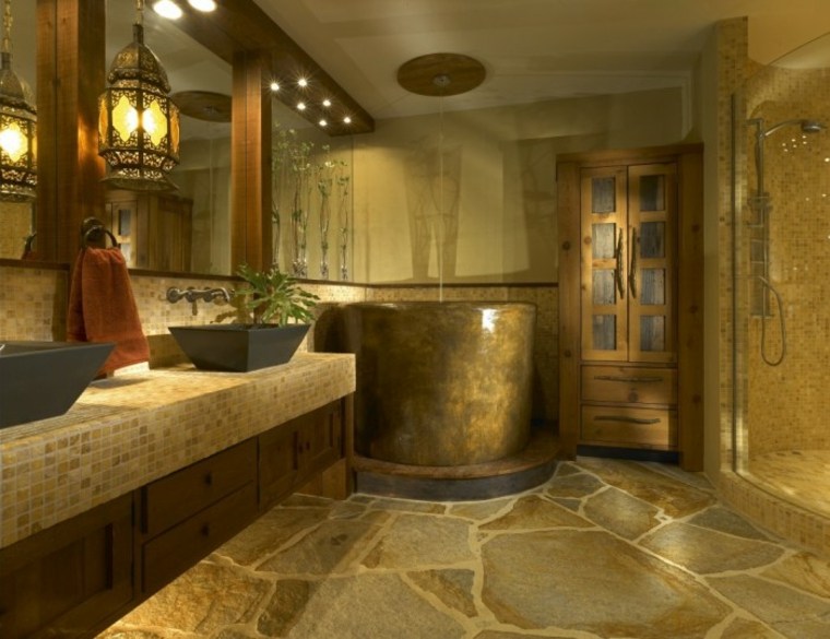 pierre salle de bain naturelle design idée luminaire carrelage 