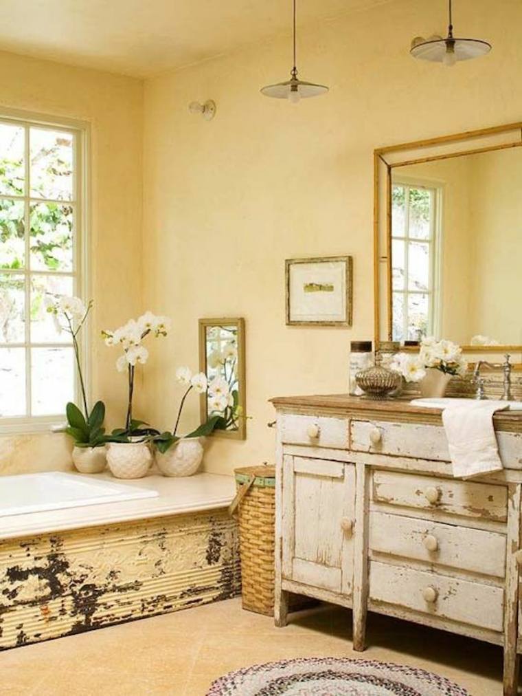 salle de bain vintage campagne style meuble bois 