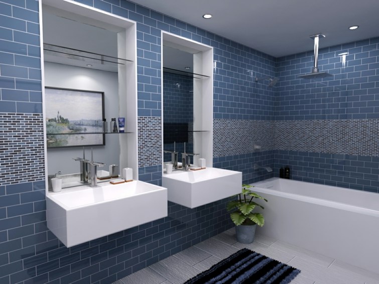 salle de bain carrelage moderne bleu