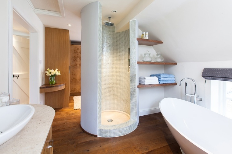 cabine douche italienne baignoire parquet bois chambre avec dressing et salle de bain