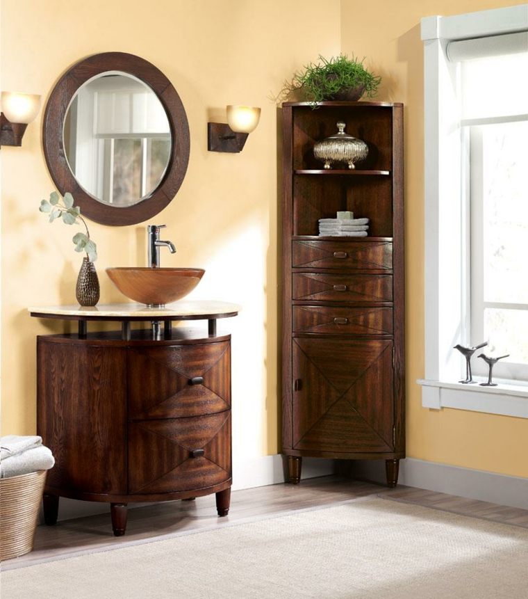 meuble coin bois design idée salle de bain intérieur moderne design