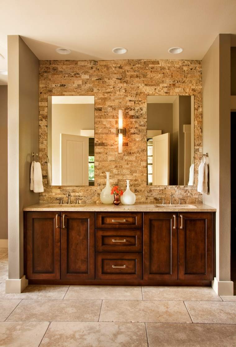 luminaire salle de bain idée pierre bois design déco carrelage gris 