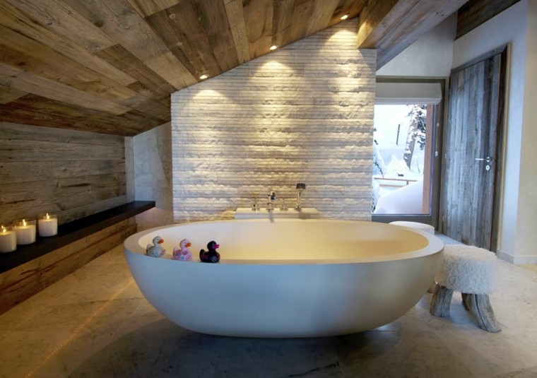 salle de bains moderne idée aménagement design mur pierre déco bougies 
