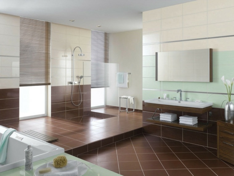 pierre salle de bain design idée cabine de douche miroir rectangulaire déco fleurs 
